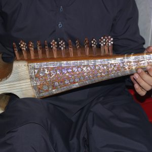 Handmade Afghan Rubab with 15 pegs and mother-of-pearl inlays, crafted from Shah Tut wood